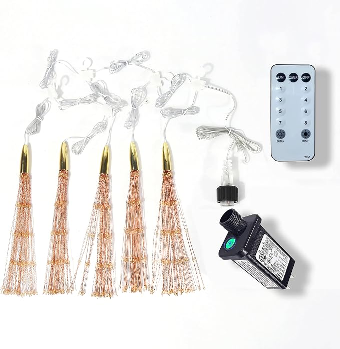 PXBNIUYA 5 Pack 1000LED Plug in Starburst Sphere Lights,Firework Light 8 Modes Dimmable Remote Control Waterproof Hanging Copper Wire Fairy Light for Patio Party Tent Christmas (Warm White)