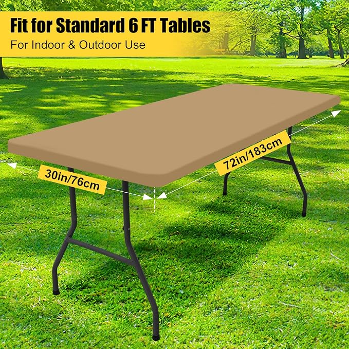 Smiry 4 Pack Rectangle Picnic Table Cloth, Waterproof Elastic Fitted Tablecloths, Washable Polyester Rectangular Patio Table Cover for Camping, Indoor and Outdoor (Khaki, 30"x72")