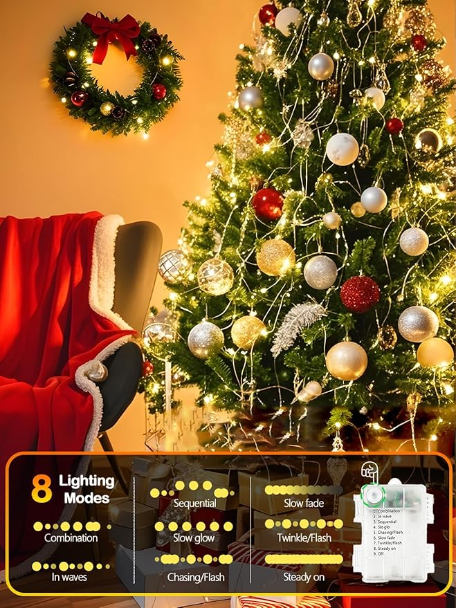 100 LED Fairy Lights Battery Operated with Remote, 33FT Waterproof Twinkle Lights with Timer & 8 Modes, Fairy String Lights Outdoor Indoor for Bedroom Classroom DIY Christmas Decor (Warm White)