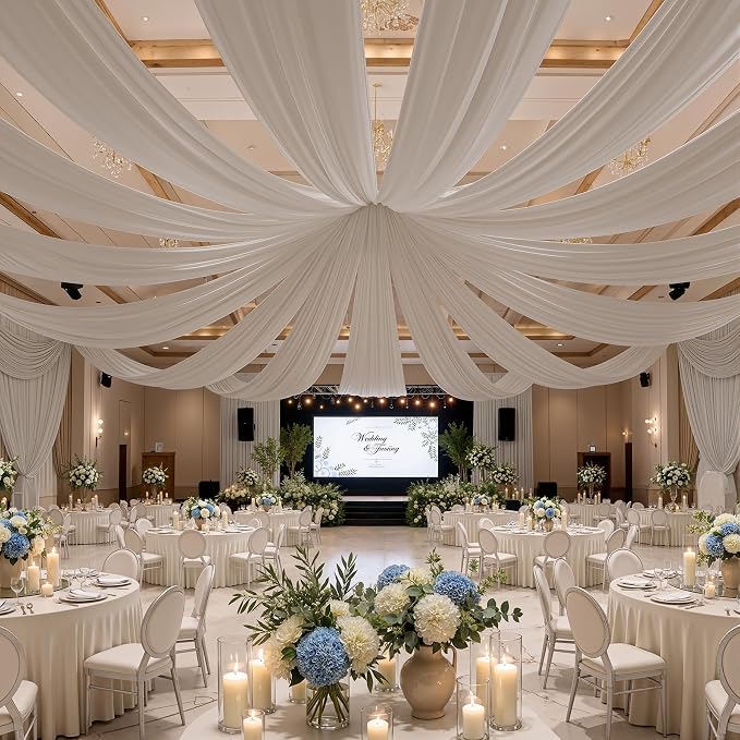 10 Panels 5x40ft Beige Ceiling Drapes for Wedding Parties, Wrinkle Free Thick Polyester 40ft Extra Long Wedding Draping Beige Ceiling Curtains Arch Drapery for Birthday Party Canopy Tent Decor