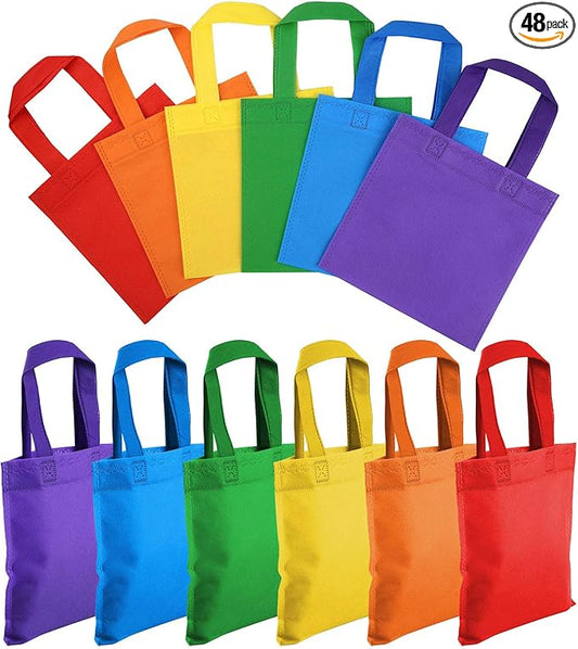 Aodaer 48 PiecesRainbow Non-woven Party Favor Bags 7.8×7.8 Inch Rainbow Tote Bags Bulk Grocery Goodie Gift Bags with Handles for Birthday Party Favors, Candies, Toys, Snacks