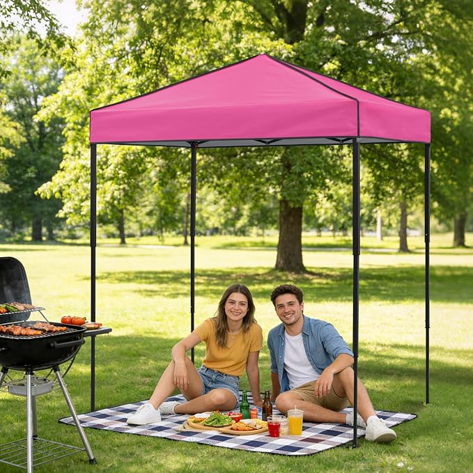 6x4 Pop Up Canopy Tent, Instant Portable Beach Canopy, Outdoor Tent with Carry Bag for Camping, Sports, Tailgating, Events, Pink