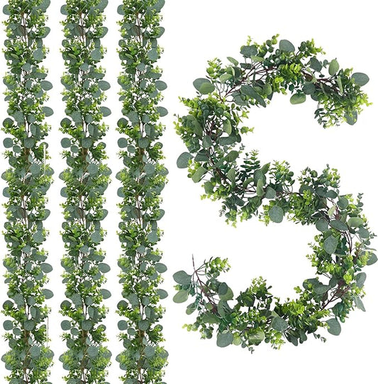 JPSOR 4pcs 26.4ft Artificial Eucalyptus Garland Greenery Garland Fake Eucalyptus Leaves for Wedding Arch Farmhouse Mantle Table Runner Centerpiece Home Party Christmas