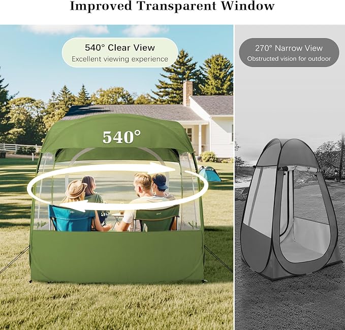 Raynesys Sports Tent, Portable & Foldable Pop Up Tents Shelter for 1-4 Person, Instant Weather Proof Clear View Bubble Tent with Carry Bag for Watching Sports Events, Camping, Fishing, Green