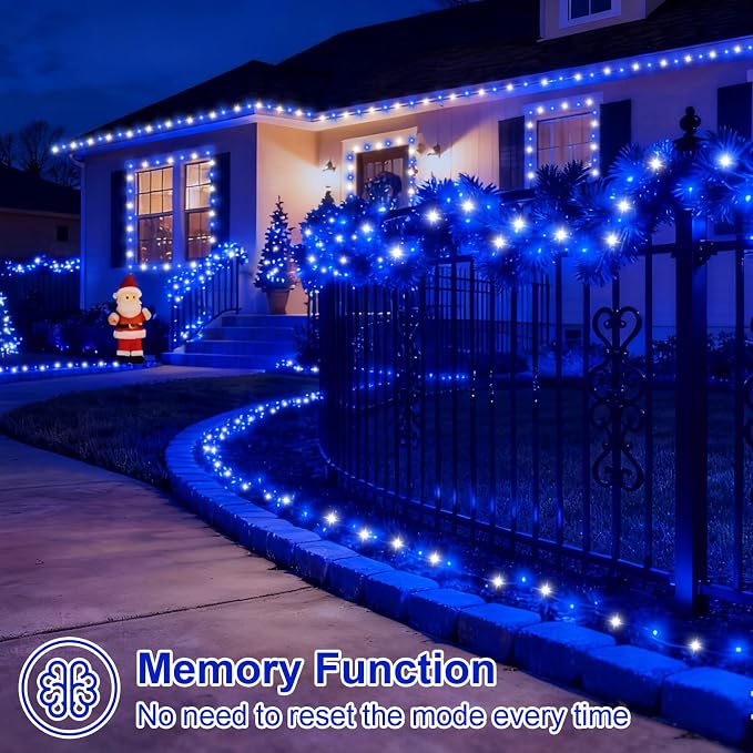 QITONG 2 Pack Battery Operated String Lights, Each 33ft 100 LED Blue and White Christmas Lights Outdoor Waterproof, 8 Modes Clear Wire Twinkle Fairy Lights Indoor with Remote