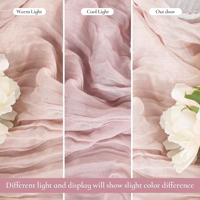 12 Pack Dusty Pink Cheesecloth Table Runner 35x120 Inches Spring Summer Boho 10FT Sheer Pink Cheese Cloth Table Runner for Wedding Baby Shower Tea Party Boho Home Decorations