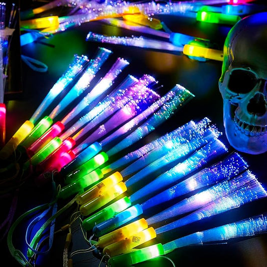 Lewtemi 48 Pieces Glow Fiber Wands Sticks LED Light up Fiber Optic Wands LED Flashing Sticks Glow Flashing Optic Party Favors, Colorful, Battery Operated for Wedding Neon Party New Year(Vivid Colors)