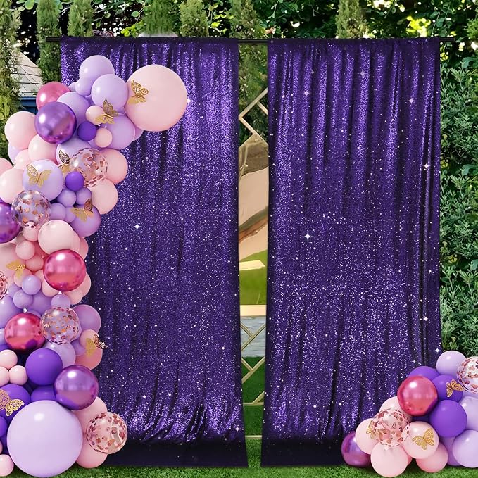 PartyDelight Sequin Backdrop Curtains 5x10ft 2 Panels | 3mm stitched sequin curtain with 4 inch rod pocket for 5x10ft wide reception wall head table stage backdrop and event display