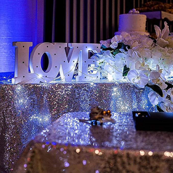132 Inch Round Silver Sequin Tablecloth, Metallic Large Glitter Sparkle Table Cloth for Dining Banquet Table, Sequin Table Linen for Wedding Bridal Shower Party Decorations