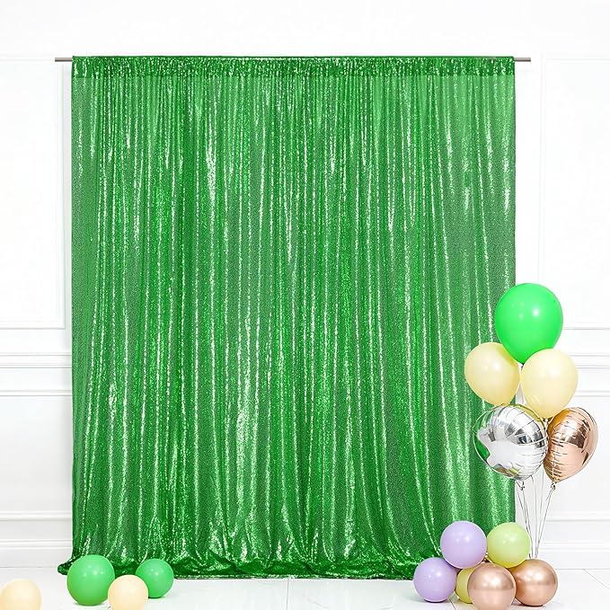 Eternal Beauty Green Sequin Backdrop, 8x10 Ft Glitter Background Curtains for Christmas Shimmer Photography Party Wedding Birthday Back Drop Decor