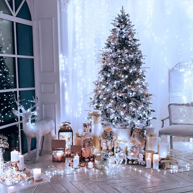 JMEXSUSS 300 LED Christmas Lights Clear Wire, 8 Modes White Christmas String Lights for Tree, Christmas Tree Lights Indoor Outdoor Plug in for Party Wedding Christmas Decorations