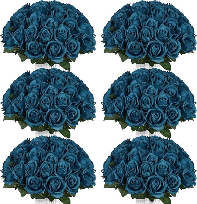 90pcs Teal Roses Artificial Flowers, Fake Velvet Silk Rose Bulk Faux Flower for Decoration DIY Wedding Centerpieces Proposal Bridal Bouquets Shower Party Home Floral Decor