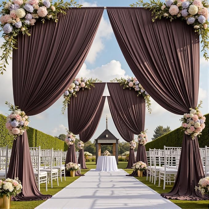 10ftx15ft Brown Backdrop Curtains for Parties, Wrinkle Free Polyester Brown Photo Backdrop Drapes 2 Panels 15 ft Long Back Drop Cloth for Wedding Birthday Photography Background Party