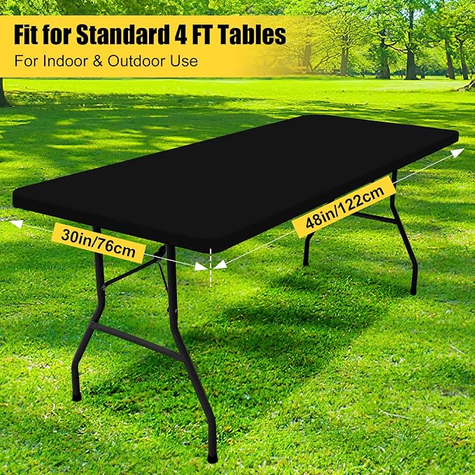 Smiry 4 Pack Rectangle Picnic Table Cloth, Waterproof Elastic Fitted Tablecloths, Washable Polyester Rectangular Patio Table Cover for Camping, Indoor and Outdoor (Black, 30"x48")