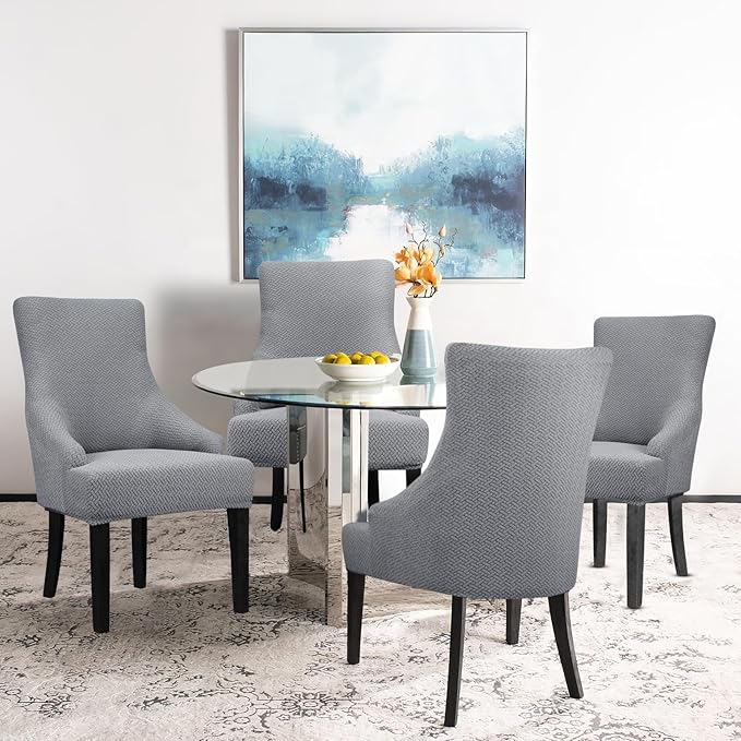 Lellen Velvet Stretch Wingback Chair Cover Slipcover - Reusable Wingback Side Chair Slipcover Accent Chair Cover Wing Chair Cover Protector Cover for Dining Room Banquet Home Decor (Sliver Grey, 2PC