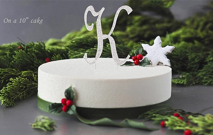 LOVENJOY Gift-Boxed 3.7" Sparkly Crystal Rhinestone Letter K Cake Topper Silver