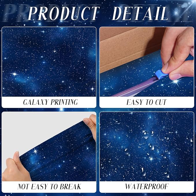 Hallswl 100ft x 54in Space Tablecloth Roll, Disposable Plastic Galaxy Table Cloth Blue Starry Sky Design Rectangle Table Covers for Kids Science Party, Birthday, Space Theme Party Decorations