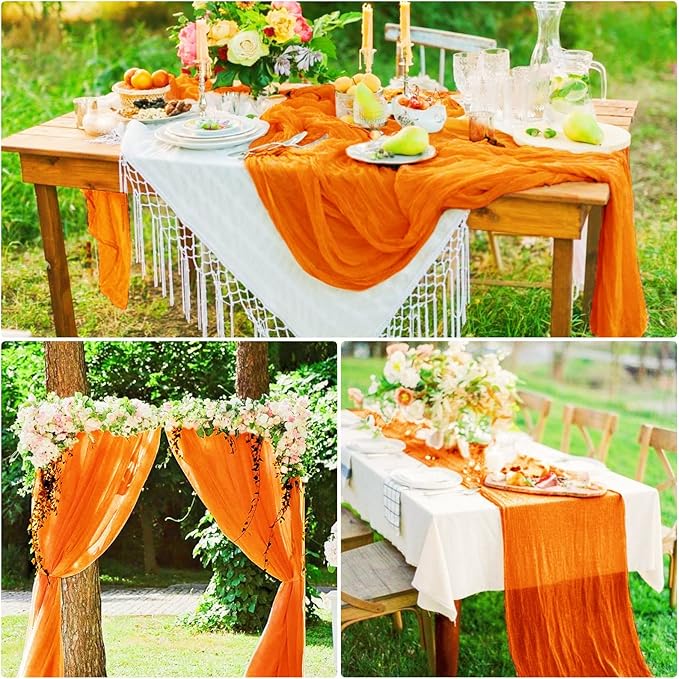 15 Pack Cheesecloth Table Runner 6FT Boho Table Runner 35x72Inch Romantic Cheese Cloth Table Runners for Wedding Birthday Party Anniversary Bridal Baby Shower Engagement Summer Table Decortion(Orange)