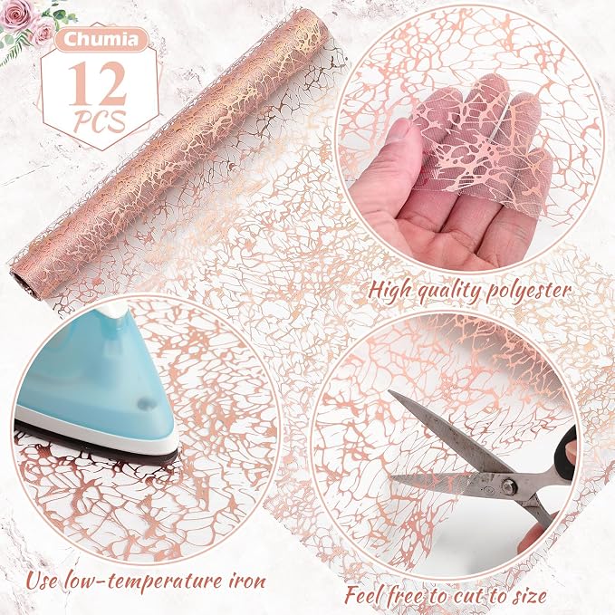 Chumia 12 Pieces Rose Gold Table Runner 12 x 85 Inch Sequin Glitter Table Runner Roll Metallic Thin Mesh Fabric Decor for Party Wedding Shower Birthday Baby Shower Party Supplies