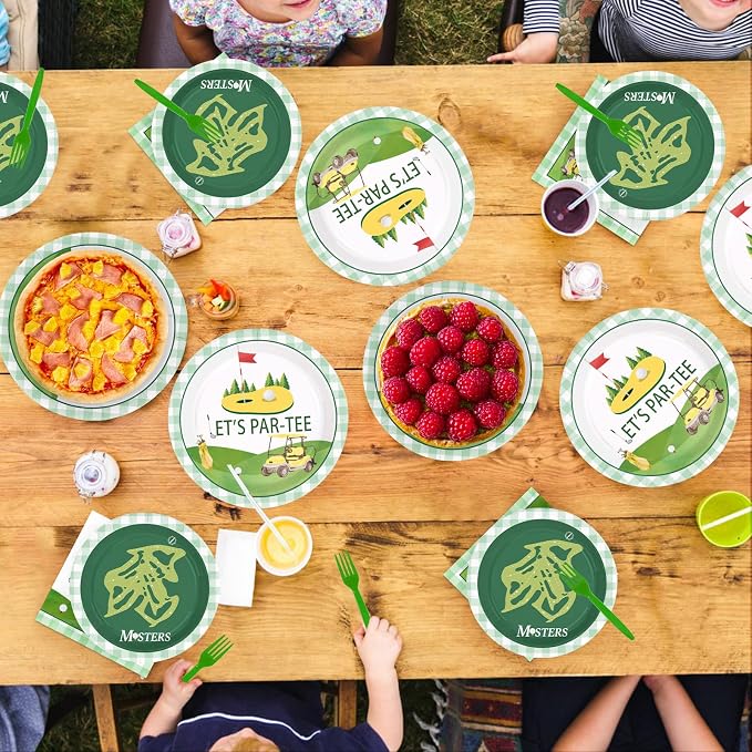 96 Pcs Golf Party Decorations Yellow Green Golf Plates and Napkins Disposable Let’s Par-Tee Tableware Set for Boys Girls Golf First/1st Birthday Baby Shower Party Supplies Serves 24