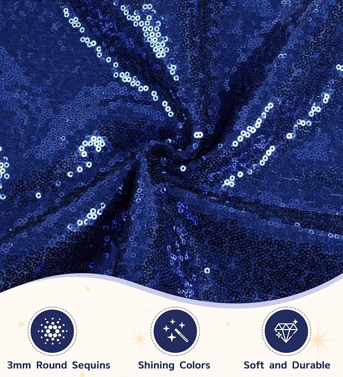 Juya Delight 60" x 102" Navy Blue Sequin Rectangle Tablecloth for Wedding Birthday Party Festival Ceremony Cake Dessert Table