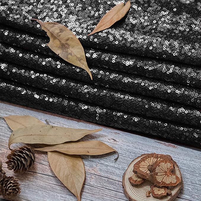 JYFLZQ Black Sequin Table Runner 12" x 72" Pack of 10 Sparkly Black Glitter Sequin Fabric Table Linens - Sparkly Runners for Wedding & Birthday Party Decor