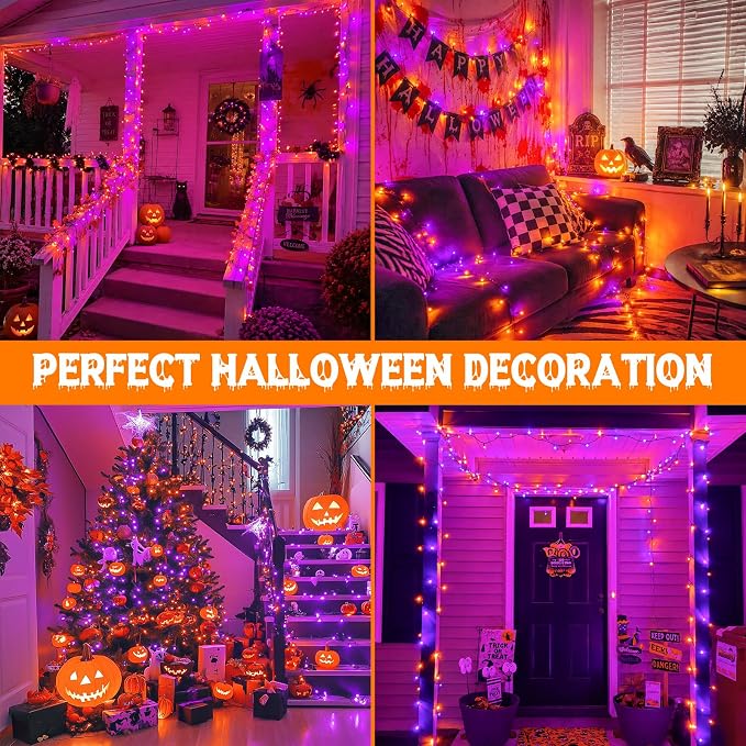 Purple & Orange Halloween Lights, 95ft 240Led 13 Modes String Lights Plug in, Twinkle Light with Timer Indoor/Outdoor for Tree Party Halloween Decorations