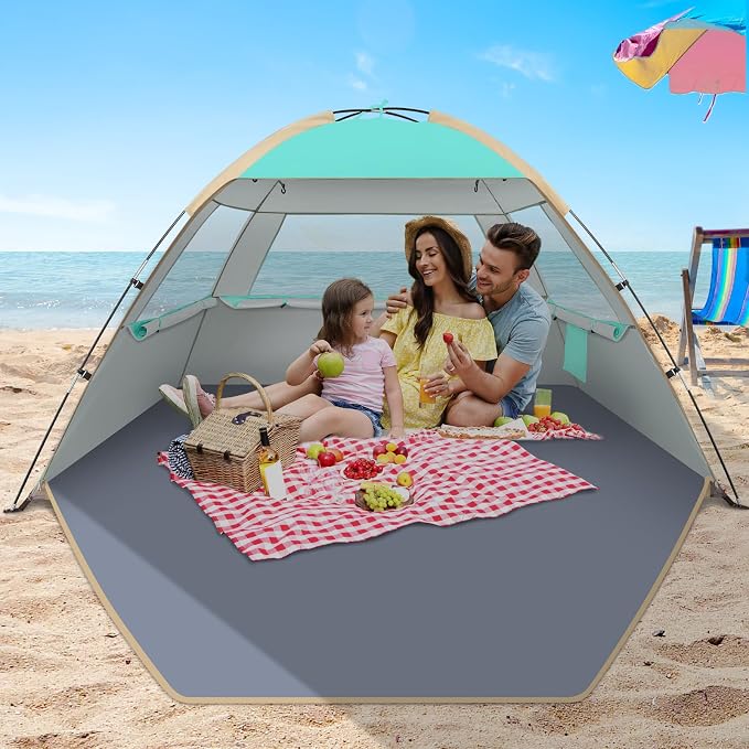 Gorich Beach Tent Sun Shelter for 3/4/6/8/10 Person with UPF 50＋ UV Protection, Lightweight & Easy Setup Beach Shade Canopy, Portable Beach Shade Tent Beach Cabana