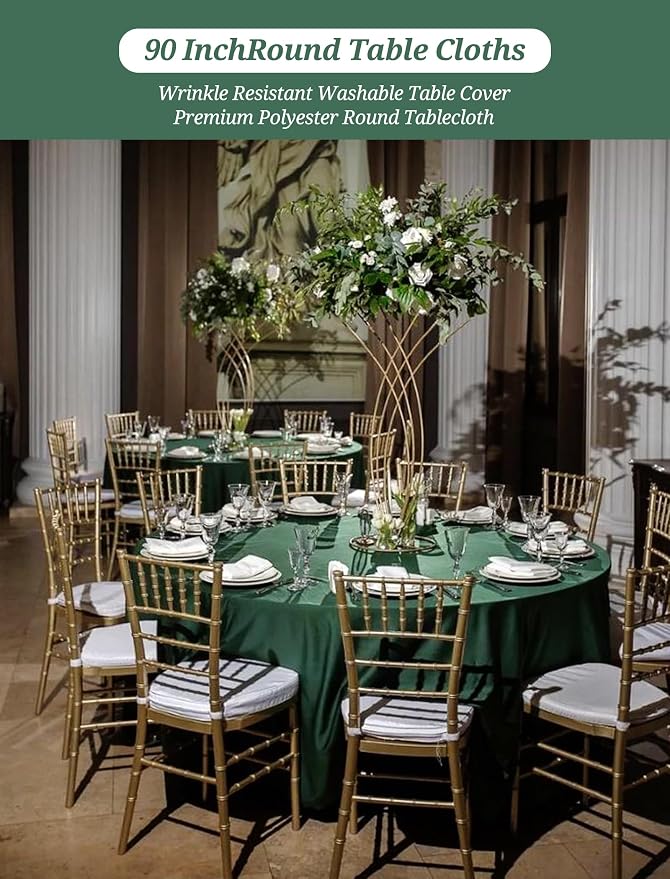 10 Pack Hunter Green Round Tablecloths 90 Inch, Polyester Round Table Cloth Circle Bulk Linen Washable Table Cloth Stain and Wrinkle Resistant Circle Table Cover for Wedding Party Dining Banquet