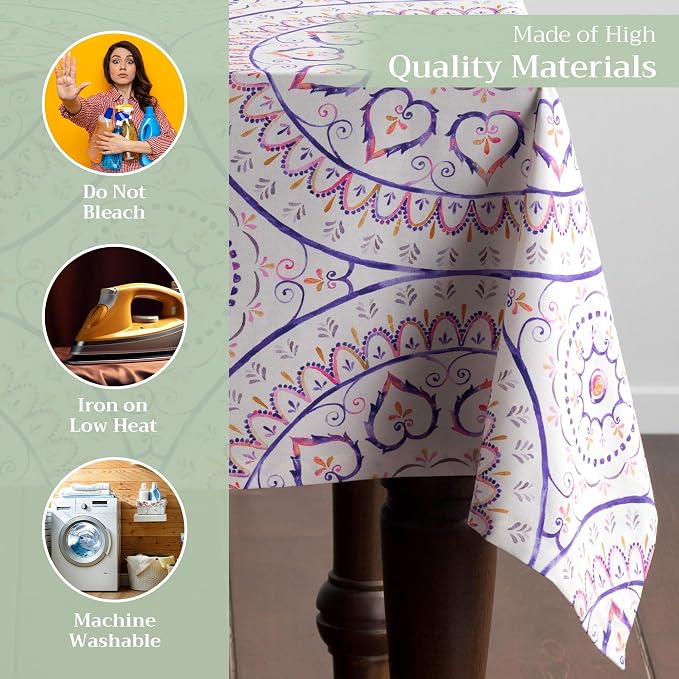 Maison d' Hermine Table Cloth Rectangle Table 100% Cotton 54 x 72 Inches Tablecloth Reusable Decorative for Dining Kitchen Room Farmhouse Party Home Hotel Restaurant Spring Summer - Mandala