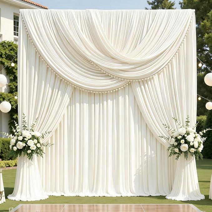 12ft x 10ft Ivory Backdrop Curtains for Parties, Wrinkle Free 2 Panels Photo Backdrop Drapes Back Drop Cloth for Wedding Birthday Photography Background Decor