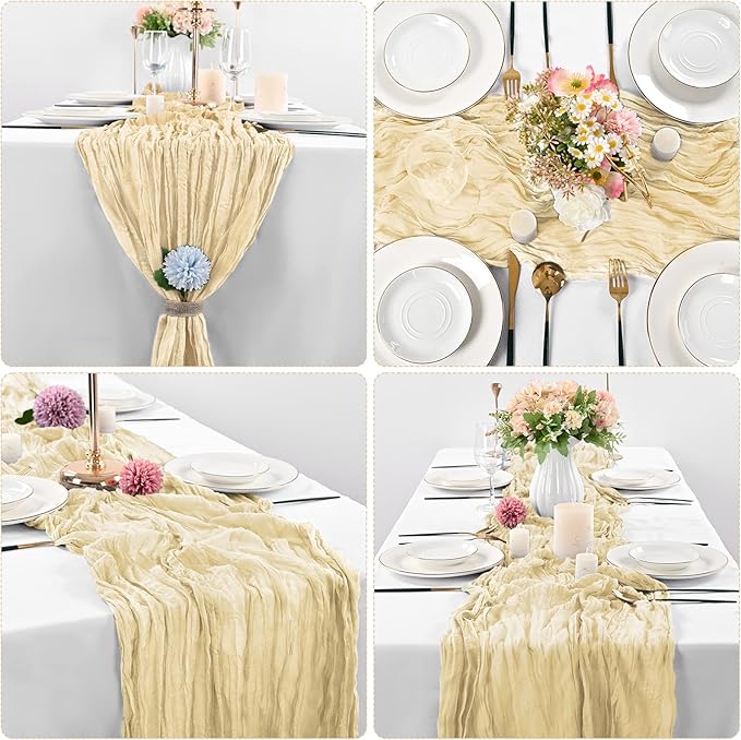 10 Pcs Ivory Cheesecloth Table Runner 10FT, Gauze Table Runner for Wedding Reception Sheer Bridal Shower Birthday Party Boho Table Decoration, Rustic Romantic Wedding Runner