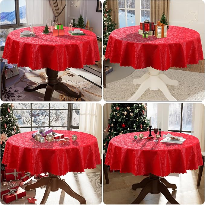 Smiry Round Table Cloth, Waterproof Heavy Duty Vinyl Tablecloths, Wipeable Washable Table Cover for Kitchen and Dining Room (Red, 70" x 70")