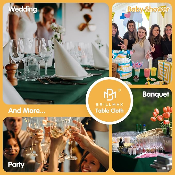 BRILLMAX 6 Pack Hunter Green Tablecloths 60 x 102 Inch for 6ft Rectangle Tables - 150 GSM Polyester Fabric, 15" Standard Drop, Water, Stain & Wrinkle Resistant Cloth Cover for Wedding Dining Buffet