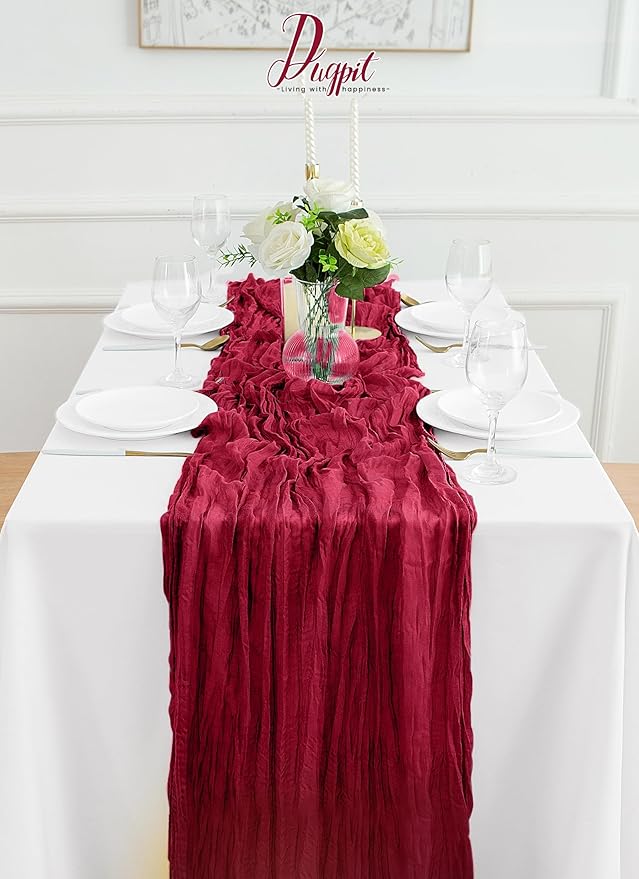 16Pack Burgundy Table Runner 10FT Burgundy Cheesecloth Table Runner 35x120Inch Long Boho Table Runners Rustic Gauze Table Runners for Party Wedding Bridal Shower Baby Shower Decorations