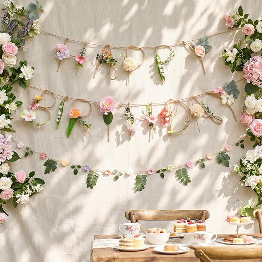Norme 2 Pcs Flower Birthday Banner Birthday Decorations for Women Metal 3D Wildflower Floral Happy Birth Garland Garden Spring Tea Fairy First Party Decoration for Sweet 16 21st 13th 18th 30th 40th