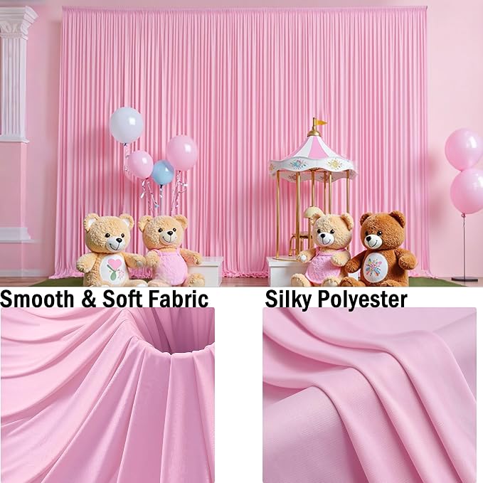 50ft x 12ft Wrinkle Free Pink Backdrop Curtains for Parties, 10 Panels 12FT Long Photo Backdrop Drapes Silky Back Drop Cloth for Wedding Birthday Photography Background Decor