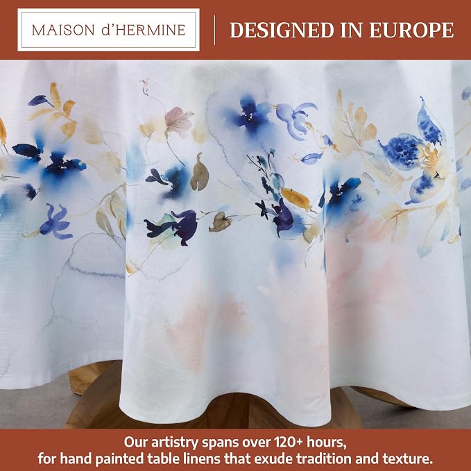 Maison d' Hermine Table Cloth Round Table 100% Cotton 63 Round Inches Tablecloth Reusable Decorative for Dining Kitchen Room Farmhouse Party Home Hotel Restaurant Spring Summer - Lazy Summer Days