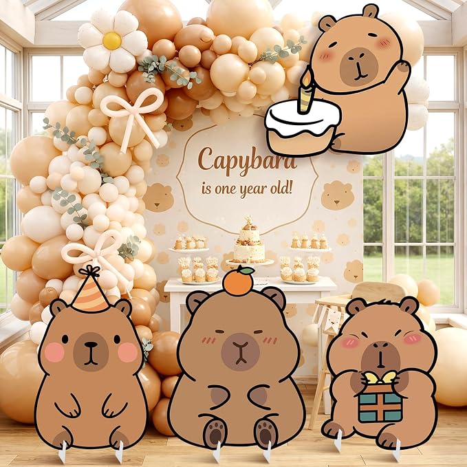 4 Pcs Large Capybara Birthday Party Decorations Capybara Cardboard Cutout 24 Inch Cute Funny Animal Standup Yard Signs for Indoor Outdoor Party Photo Prop Backdrop Supplies