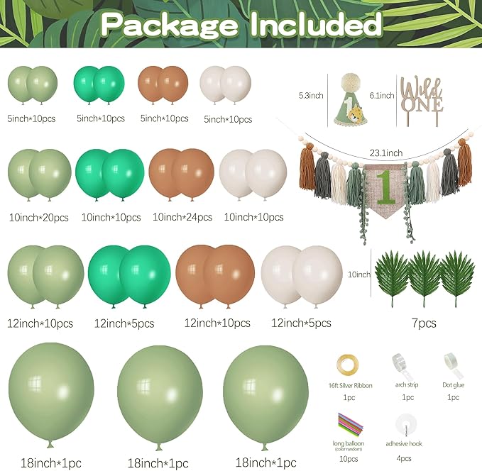 Wild One Birthday Decorations for Boys Balloons Arch Kit Jungle Theme 1st Party Banner First Safari Themes Zoo One Year Old Baby Boy
