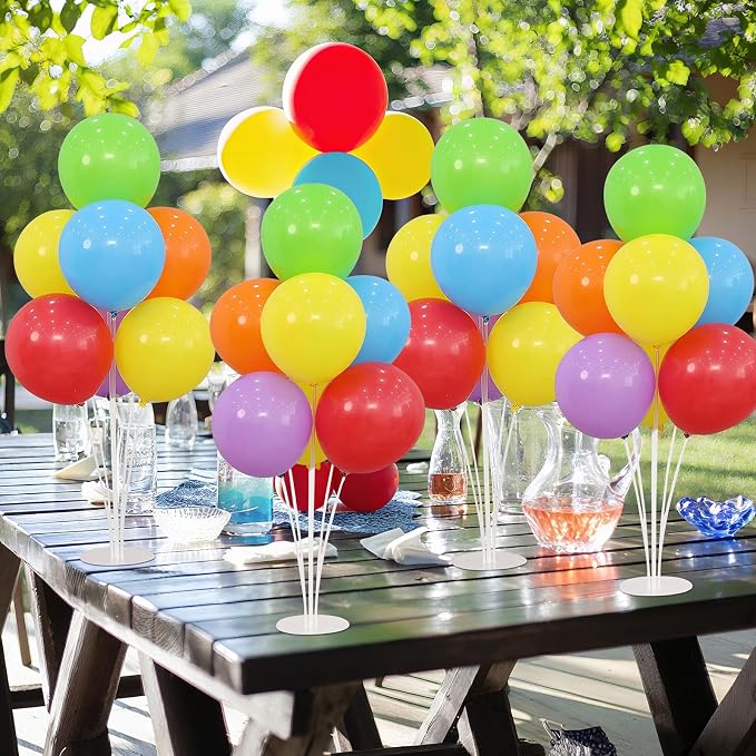 6 Balloon Stand Kit for Table Centerpieces with Balloon and Base Rainbow Balloons Holder Birthday Retirement Graduation Wedding Gender Reveal Party Baby Shower Decorations