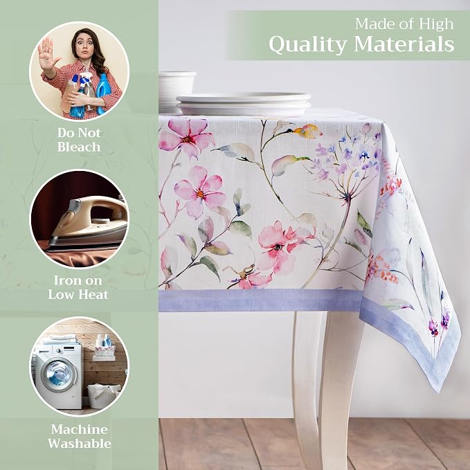 Maison d' Hermine Table Cloth Rectangle Table 100% Cotton 60 x 108 Inches Tablecloth Reusable Decorative for Dining Kitchen Room Farmhouse Party Home Hotel Restaurant Spring Summer - Summer Floral