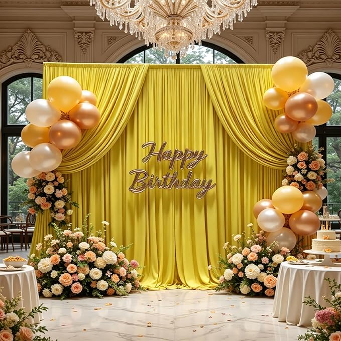 Gallety Yellow Backdrop Curtain for Wedding, Polyester Photography Backdrop Drapes - 30FT x 10FT Photobooth Backdrop Curtains for Celebration,Birthday,Event,Graduation Party Decorations