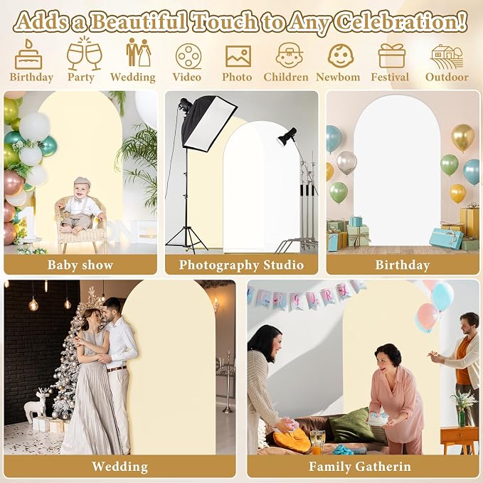 7.2 ft Arch Backdrop Cover, Double Color Arch Covers Stretchy Backdrop Balloon Arch Kits Spandex Fitted Cover for Wedding Ceremony Birthday Party Baby Shower Photo Background Arch Decor(White & Cream)