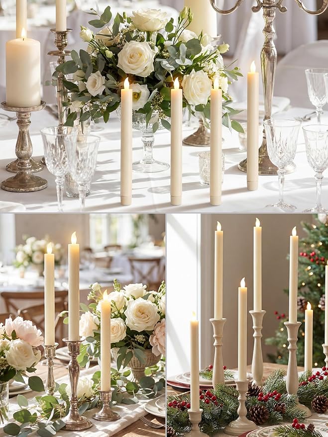Funtery 48 Pcs Flameless LED Taper Candles Battery Operated Candles Bulk Realistic LED Candlesticks Flickering for Wedding Church Party Home Decor(Ivory,10 Inch,Modern Style)