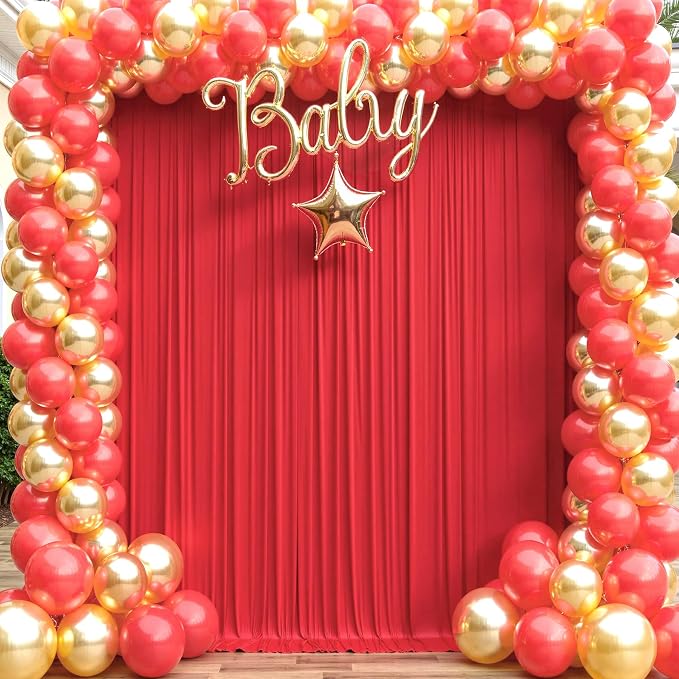 30ft x 10ft Wrinkle Free Red Backdrop Curtain for Parties, 6 Panels 5×10ft Silky Polyester Red Photo Backdrop Drapes Back Drop Cloth for Birthday Theme Party Wedding Photography Background