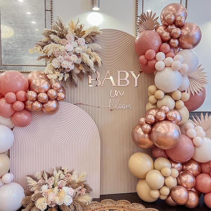 Dusty Pink Balloons, 113Pcs 18/12/10/5 In Vintage Retro Blush Pink Helium Latex Balloon Garland Kit, Different Size Matte Dusty Rose Party Balloons for Boho Birthday Baby Shower Wedding Decorations