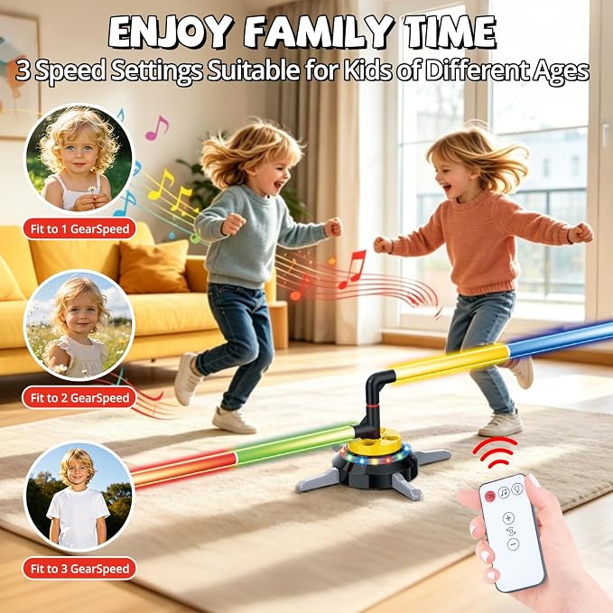 Bean Bag Ring Toss Game for Kids, 3-in-1 Carnival Musical Jumping Toy with LED Lights, Remote, Electric Spinning Base, Indoor & Outdoor Toys for Kids Ages 4-8, Backyard Sport Toy for Boys Girls