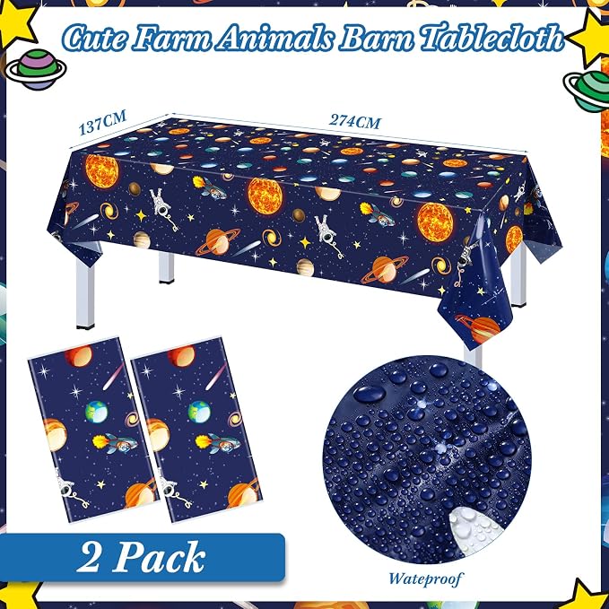 Outer Space Birthday Party Supplies Serve 24 Space Party Tableware Set, Happy Birthday Banner Solar System Tablecloth Paper Plates Cups Napkins Knives Forks Spoons for Solar Theme Activities Decor