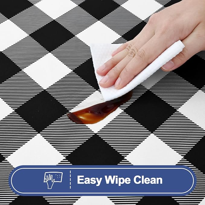 Smiry Picnic Table Cloth 4 Pack, Waterproof Elastic Fitted Tablecloths for 4FT Rectangle Tables, Washable Polyester Buffalo Plaid Tablecloth for Camping, Dining & Outdoor (Black & White, 30" x 48")